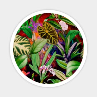 Stylish Tropical floral leaves and foliage botanical illustration, botanical pattern, tropical plants, blue orange leaves pattern over a Magnet